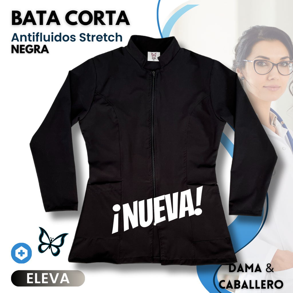 BATA CORTA ANTIFLUIDOS STRETCH | NEGRA