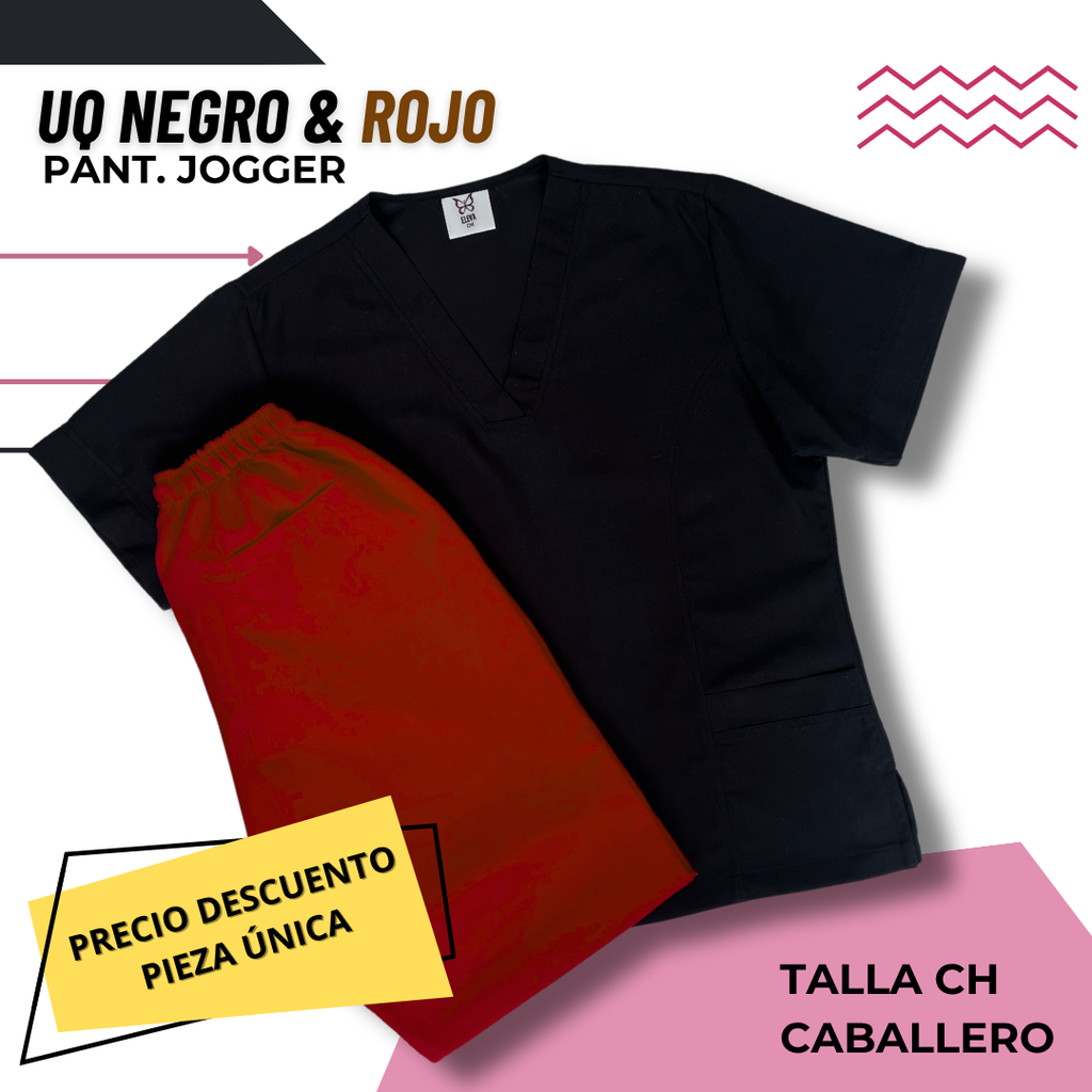 PIEZA ÚNICA - UQ DE LINEA NEGRO & ROJO LISO | PANT. JOGGER TALLA CH CABALLERO