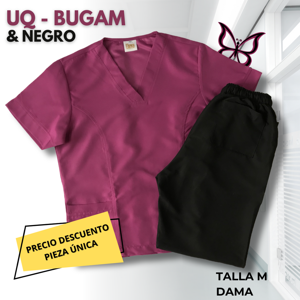 PIEZA ÚNICA - UQ DE LINEA BUGAM & NEGRO LISO TALLA M DAMA