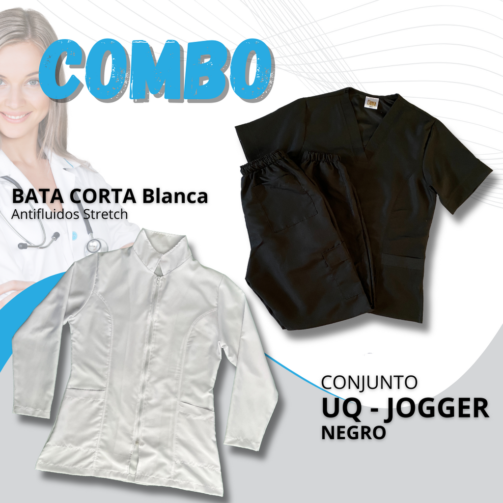 COMBO BATA CORTA & UQ JOGGER NEGRO