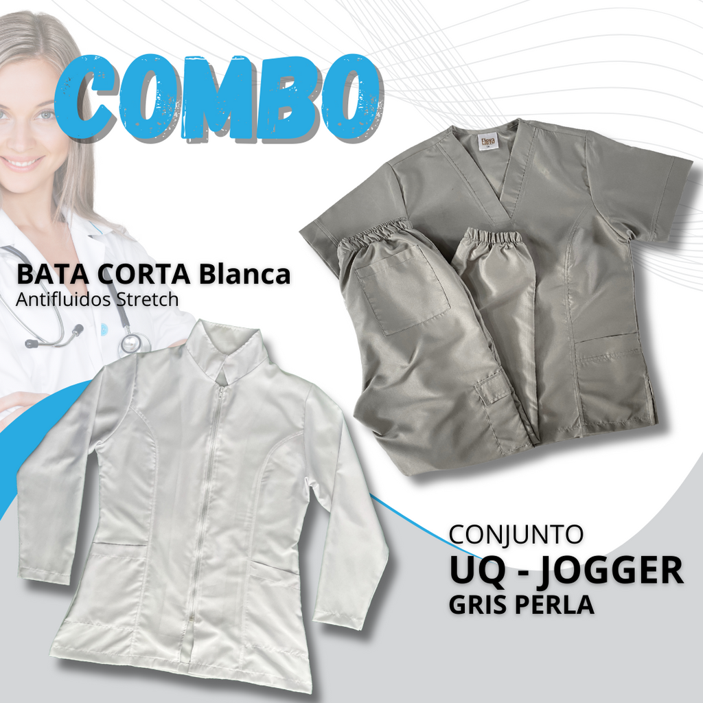 COMBO BATA CORTA & UQ JOGGER GRIS PELA