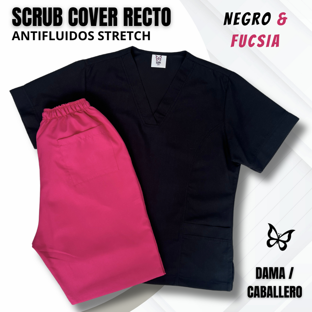 SCRUB COVER-RECTO NEGRO & FUCSIA