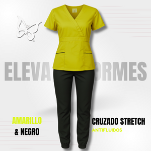 SCRUB CRUZADO STRETCH - AMARILLO & NEGRO