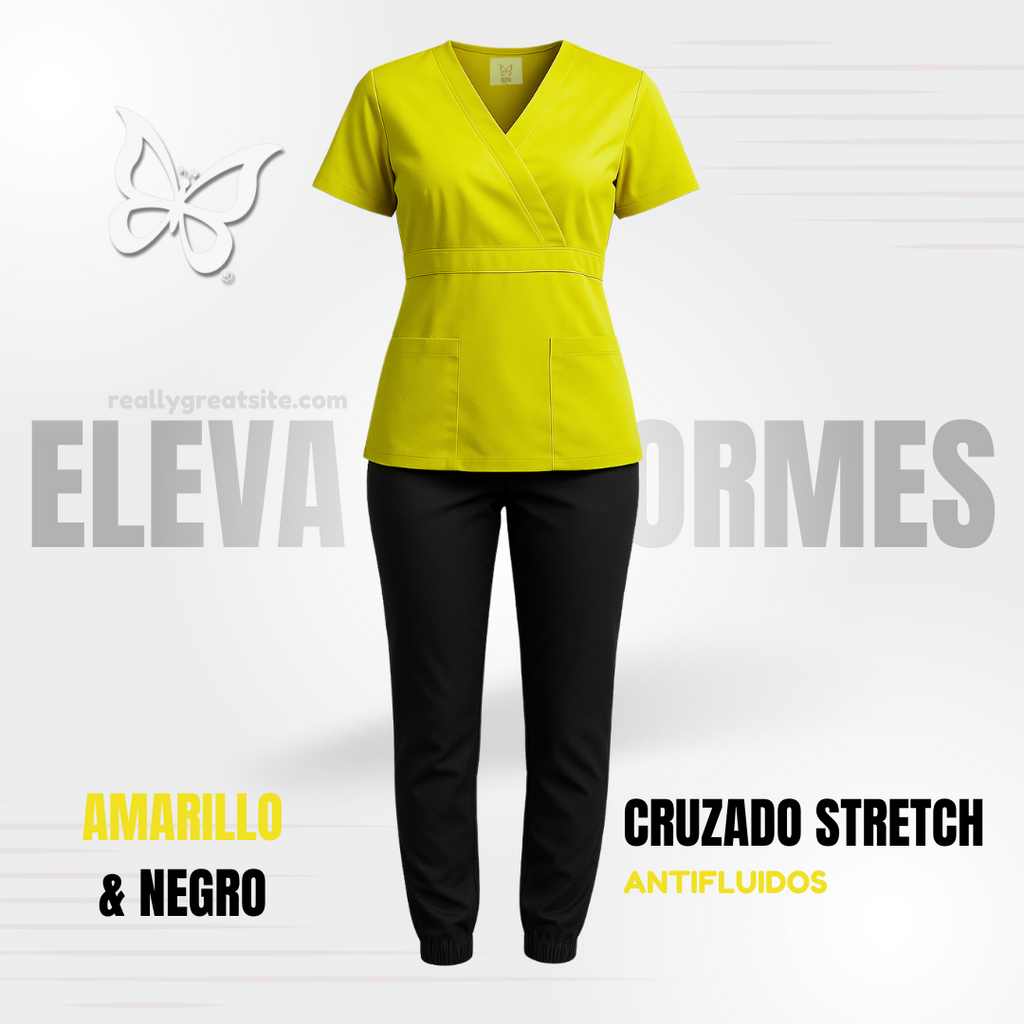 SCRUB CRUZADO STRETCH - AMARILLO & NEGRO