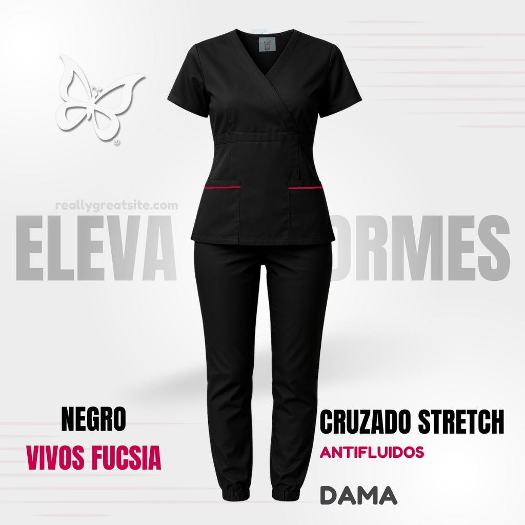 SCRUB CRUZADO STRETCH - NEGRO vivos fucsia