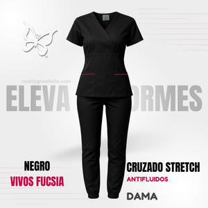 SCRUB CRUZADO STRETCH - NEGRO vivos fucsia