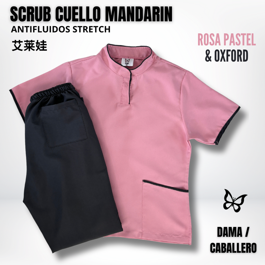SCRUB CUELLO MANDARÍN ROSA PASTEL & OXFORD