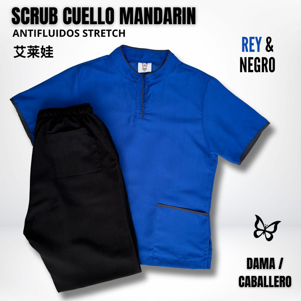 SCRUB CUELLO MANDARÍN REY & NEGRO