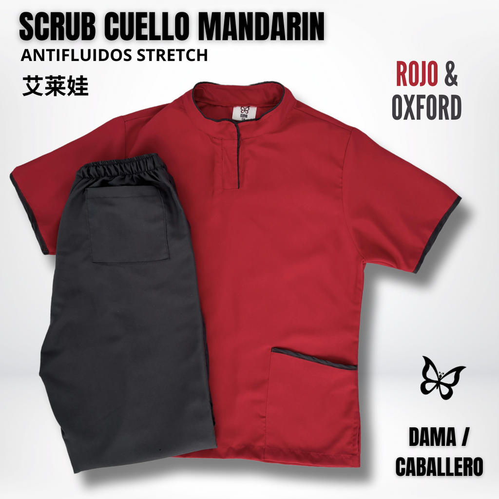 SCRUB CUELLO MANDARÍN ROJO & OXFORD