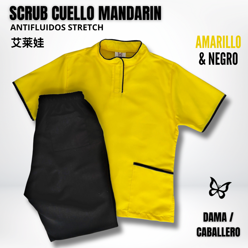 SCRUB CUELLO MANDARÍN AMARILLO & NEGRO