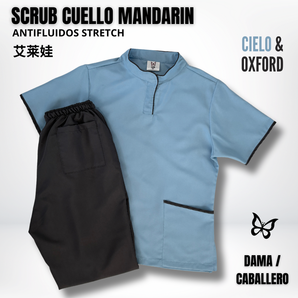 SCRUB CUELLO MANDARÍN CIELO & OXFORD