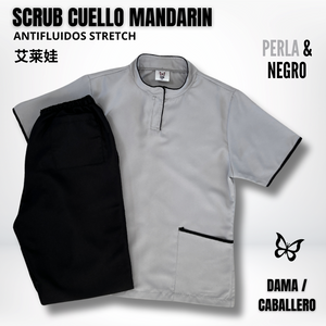 SCRUB CUELLO MANDARÍN PERLA & NEGRO