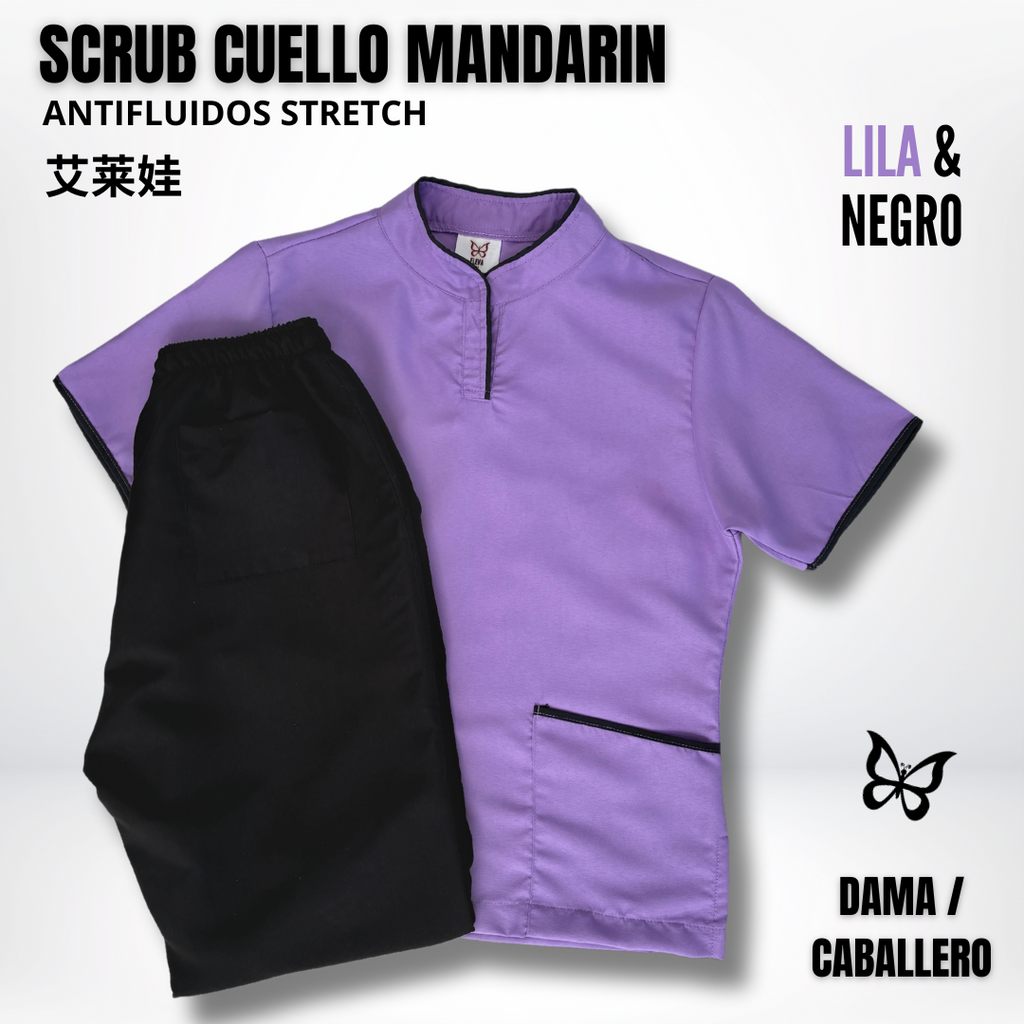 SCRUB CUELLO MANDARÍN LILA & NEGRO