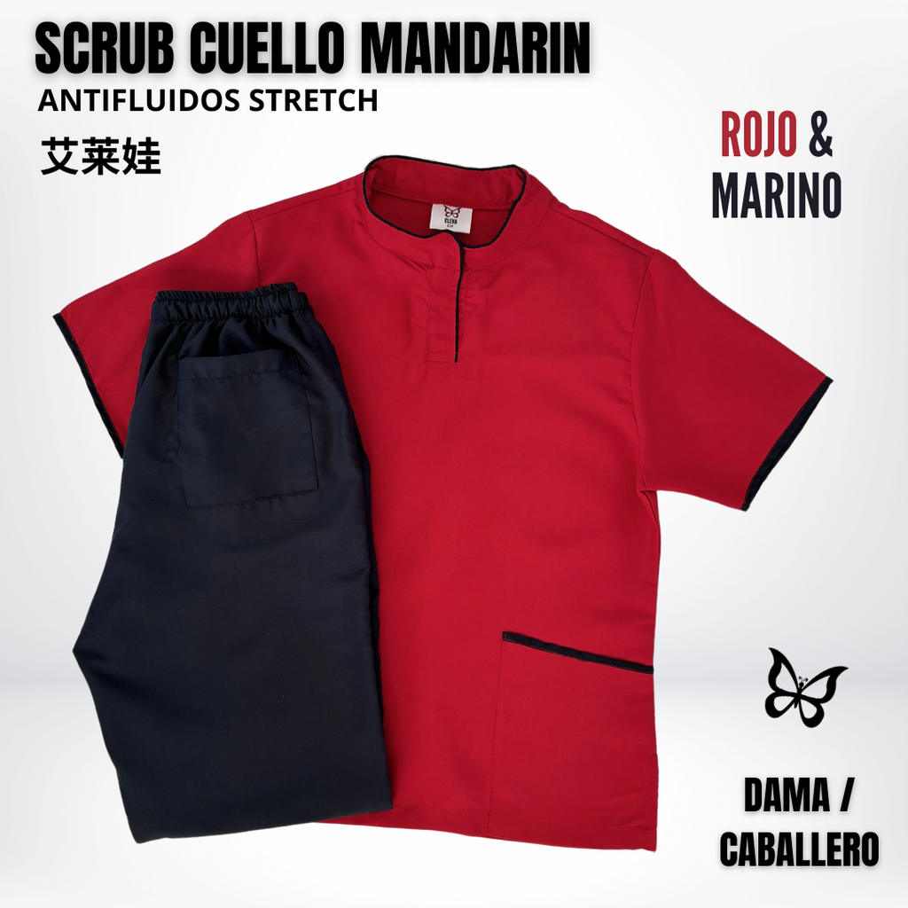 SCRUB CUELLO MANDARÍN ROJO & MARINO