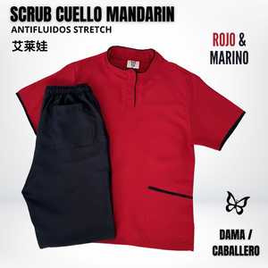 SCRUB CUELLO MANDARÍN ROJO & MARINO