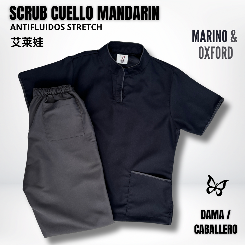 SCRUB CUELLO MANDARÍN MARINO & OXFORD