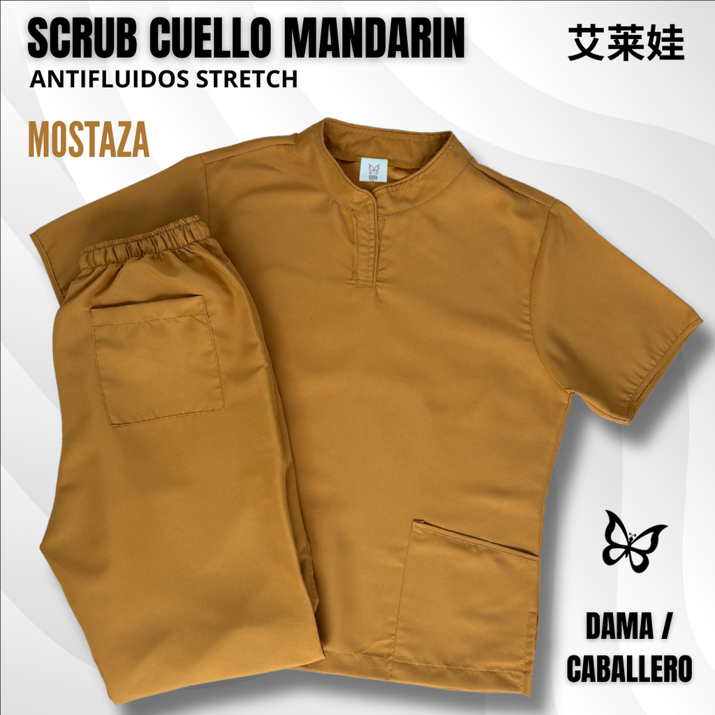 SCRUB CUELLO MANDARÍN MOSTAZA