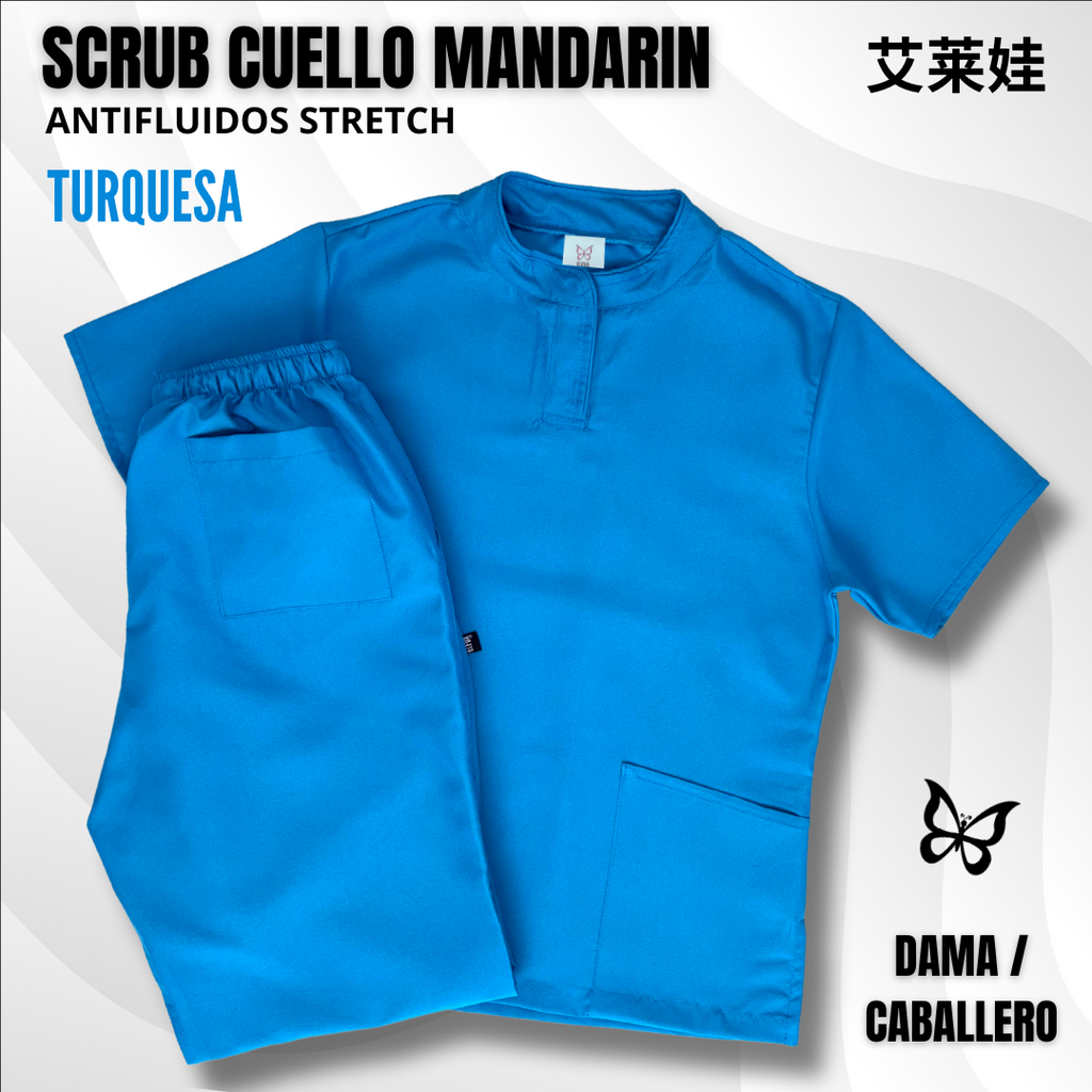 SCRUB CUELLO MANDARÍN TURQUESA