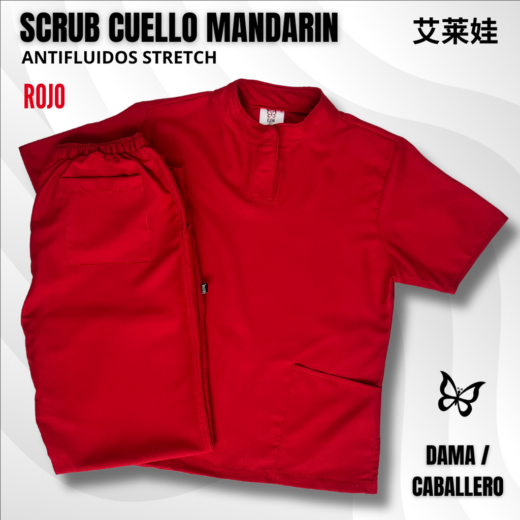 SCRUB CUELLO MANDARÍN ROJO