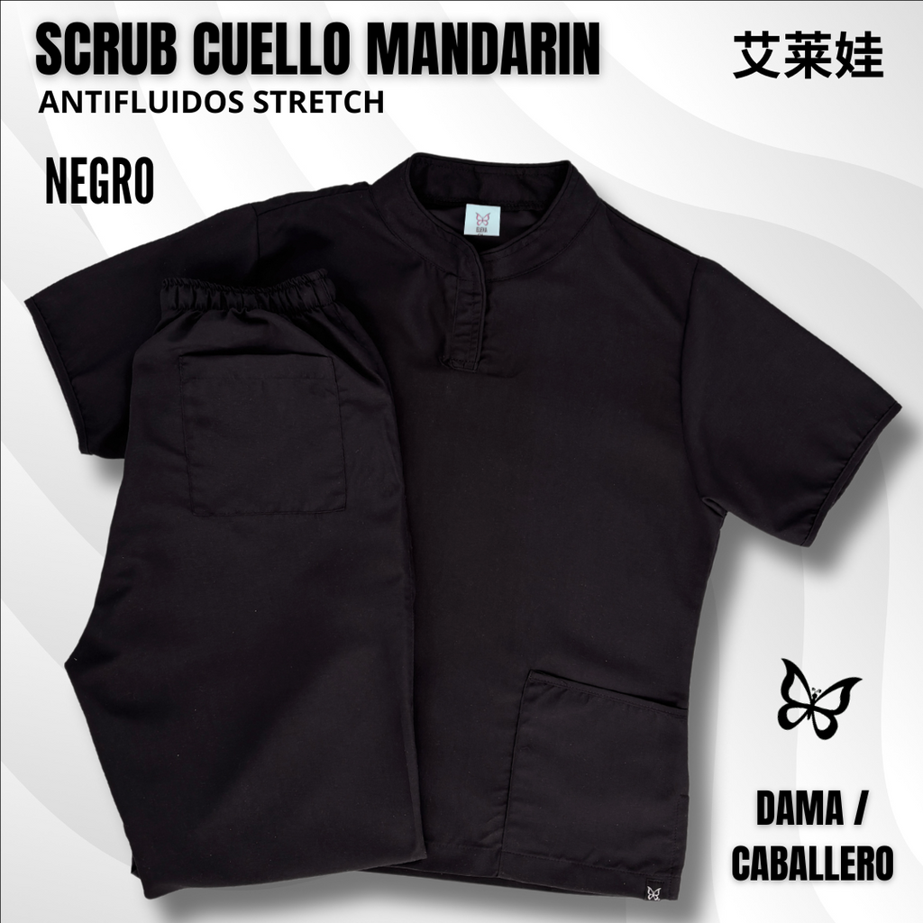 SCRUB CUELLO MANDARÍN NEGRO