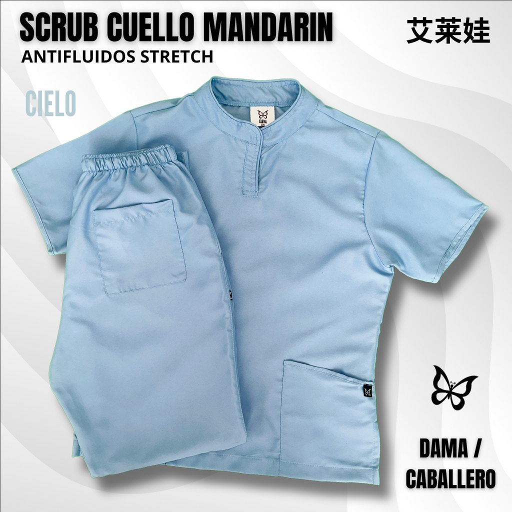SCRUB CUELLO MANDARÍN CIELO