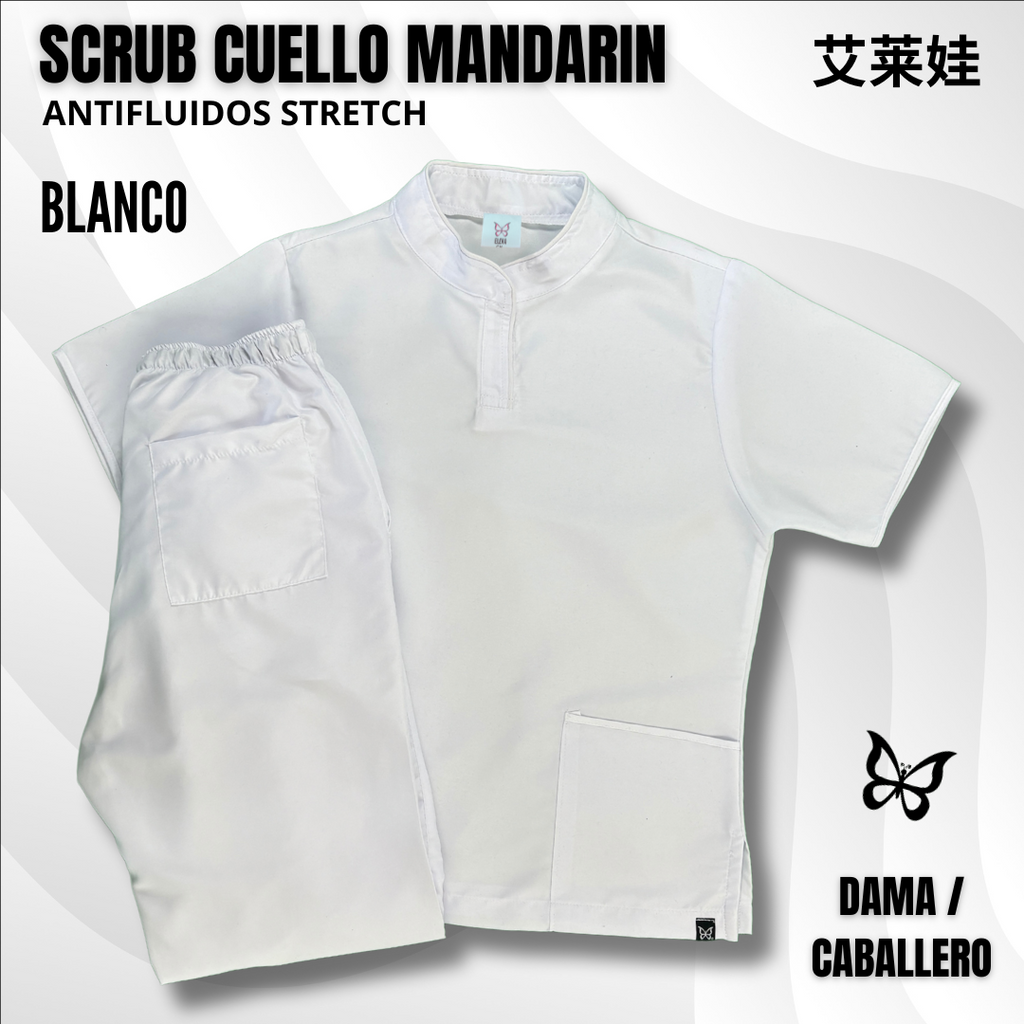 SCRUB CUELLO MANDARÍN BLANCO