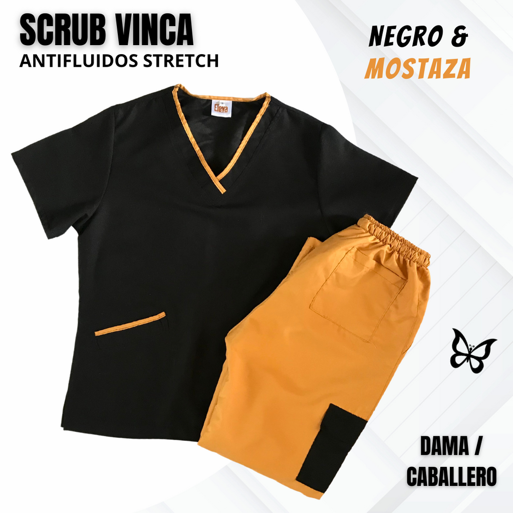 SCRUB VINCA NEGRO & MOSTAZA