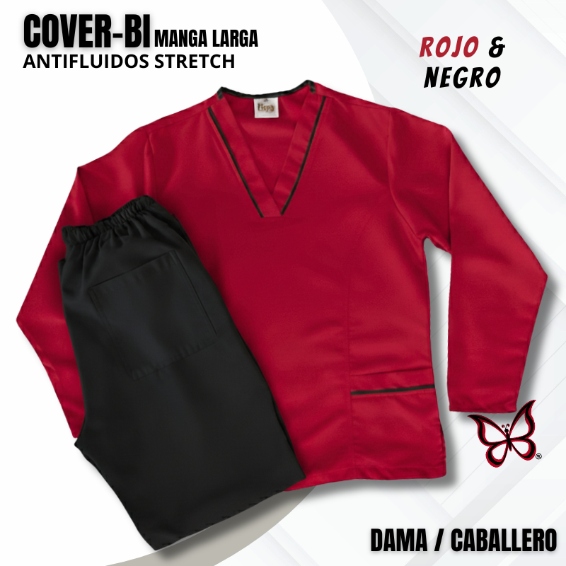 SCRUB COVER-BI MANGA LARGA ROJO & NEGRO