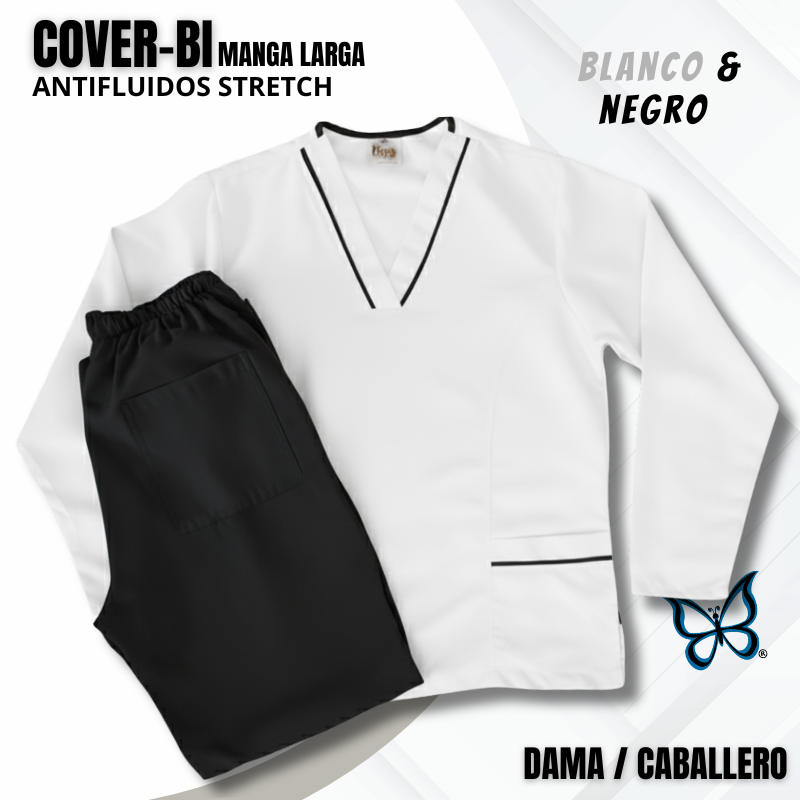 SCRUB COVER-BI MANGA LARGA BLANCO & NEGRO