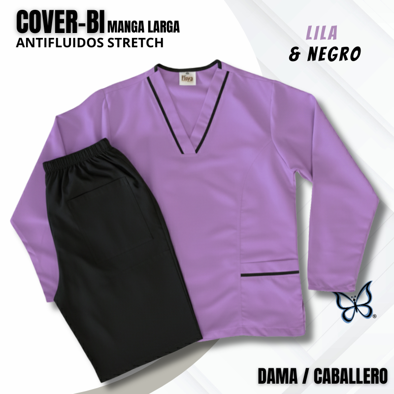 SCRUB COVER-BI MANGA LARGA LILA & NEGRO