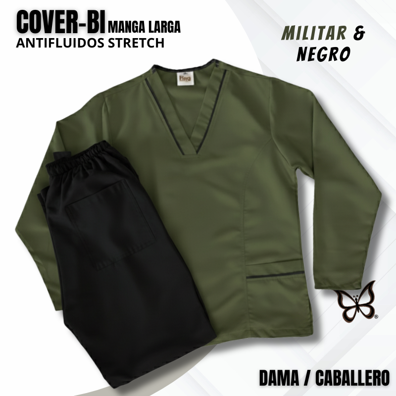 SCRUB COVER-BI MANGA LARGA MILITAR & NEGRO