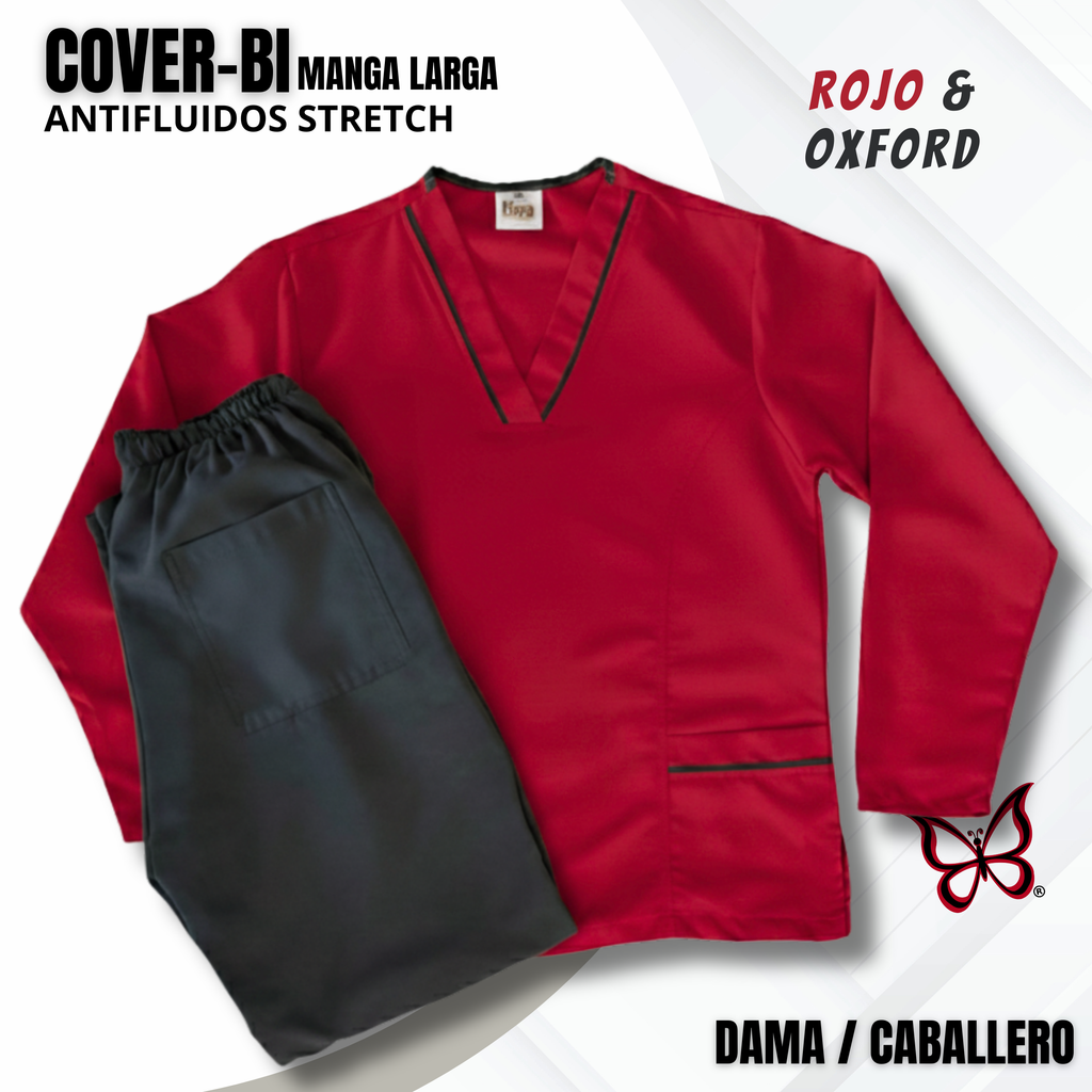 SCRUB COVER-BI MANGA LARGA ROJO & OXFORD