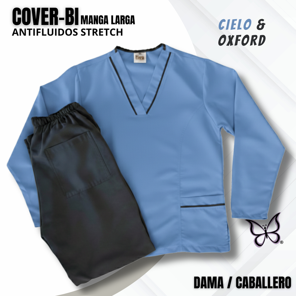 SCRUB COVER-BI MANGA LARGA CIELO & OXFORD