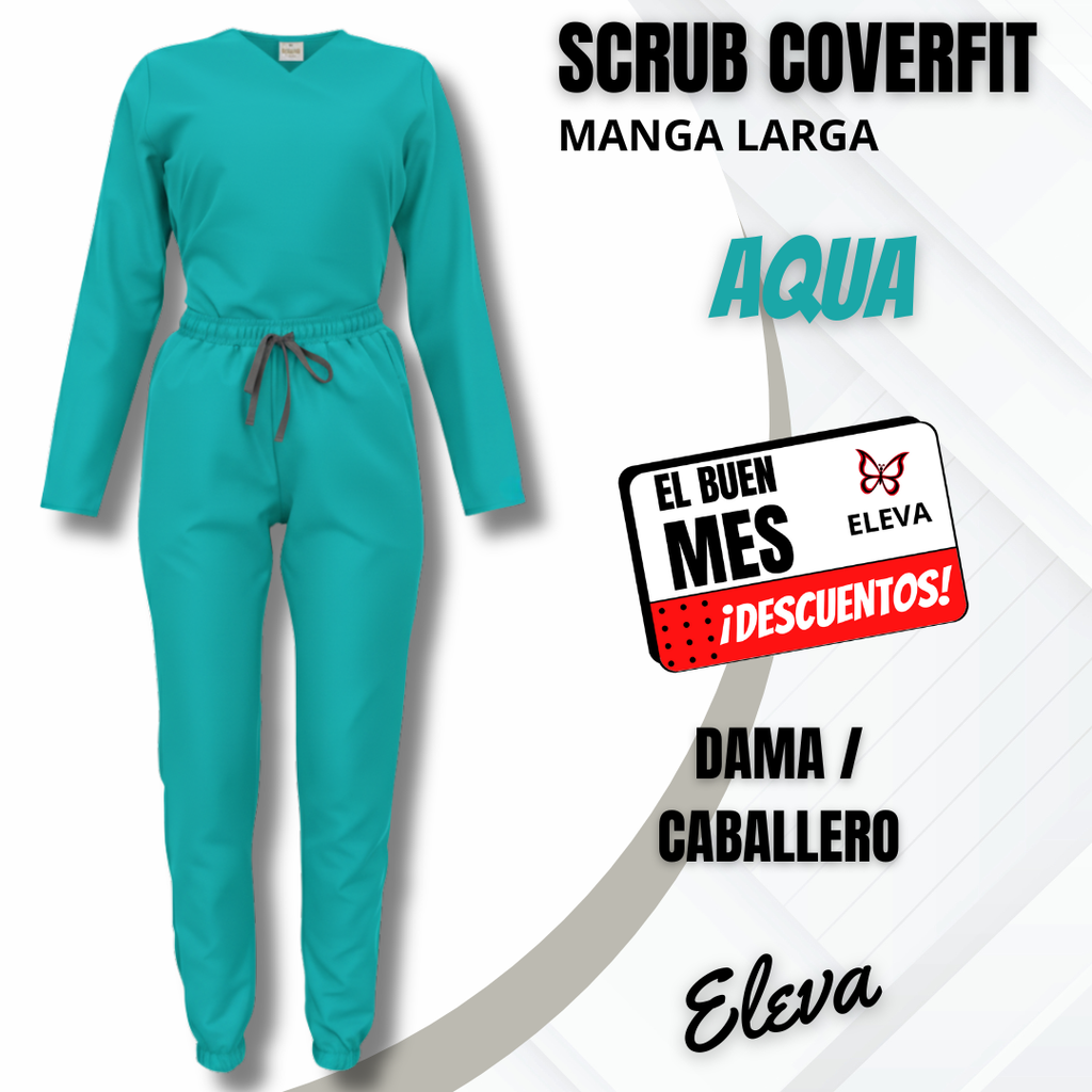 SCRUB COVERFIT AQUA - MANGA LARGA