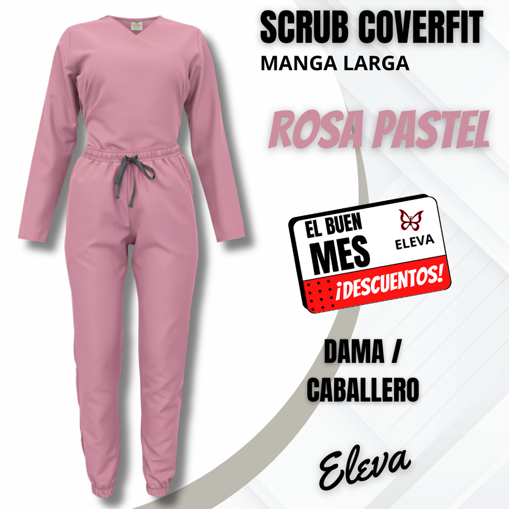 SCRUB COVERFIT ROSA PASTEL - MANGA LARGA