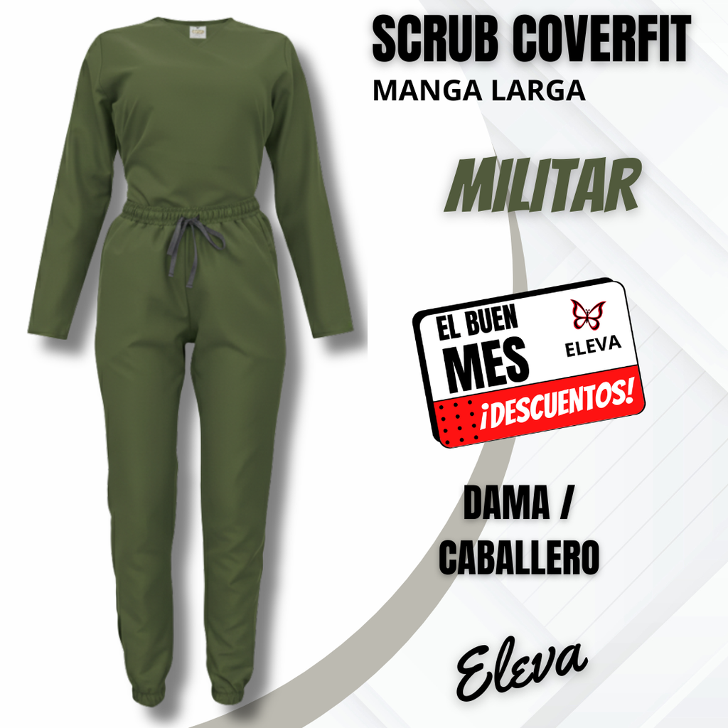 SCRUB COVERFIT MILITAR - MANGA LARGA