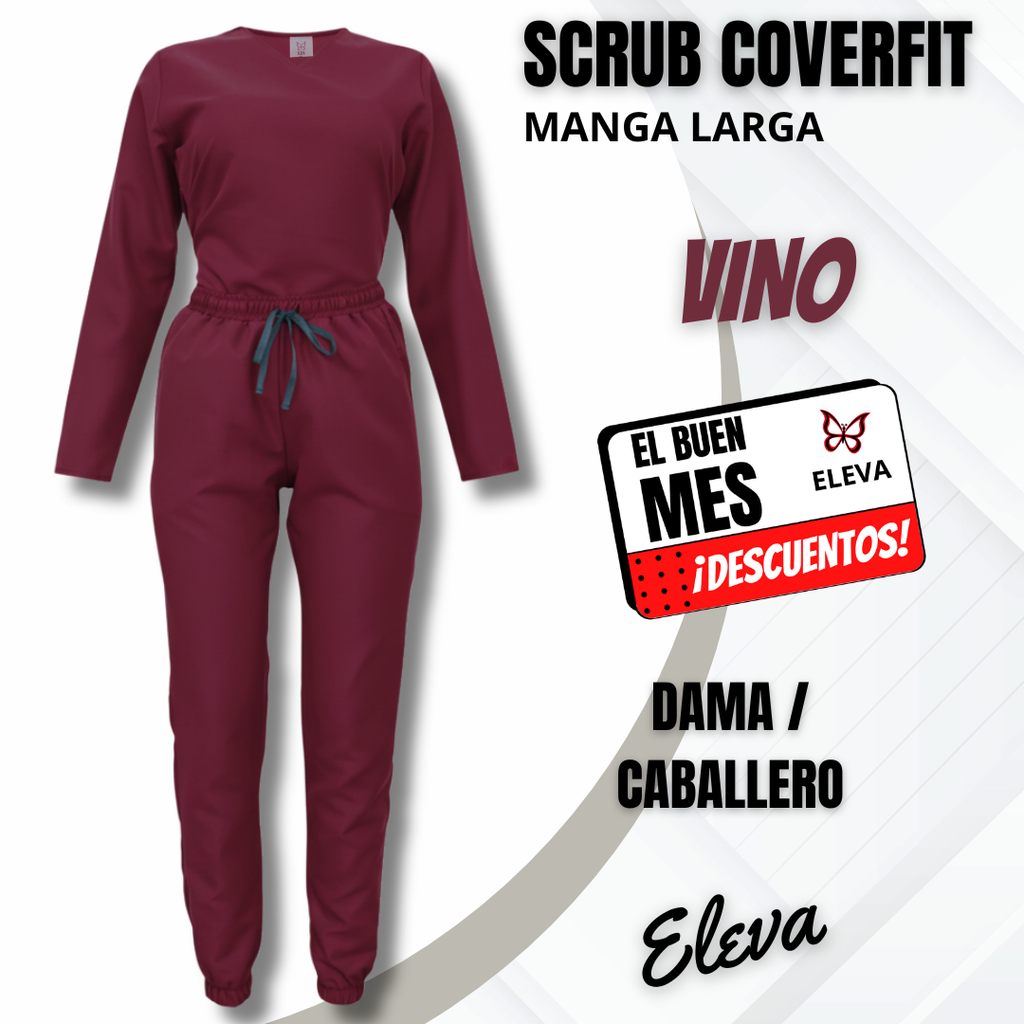 SCRUB COVERFIT VINO - MANGA LARGA