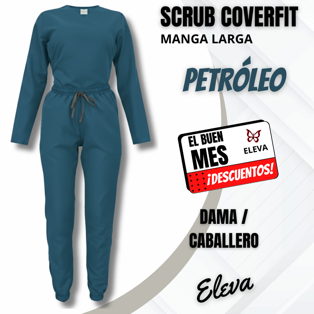 SCRUB COVERFIT PETROLEO - MANGA LARGA