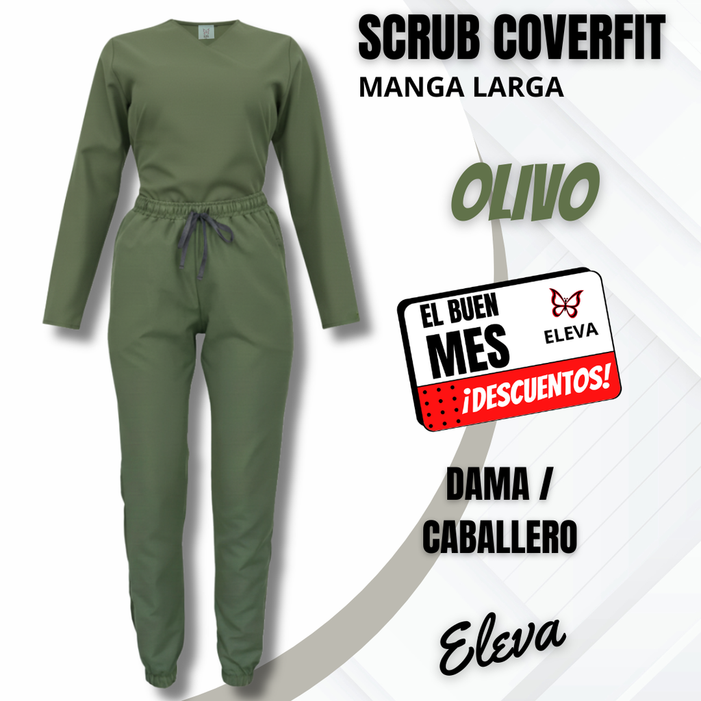 SCRUB COVERFIT OLIVO - MANGA LARGA