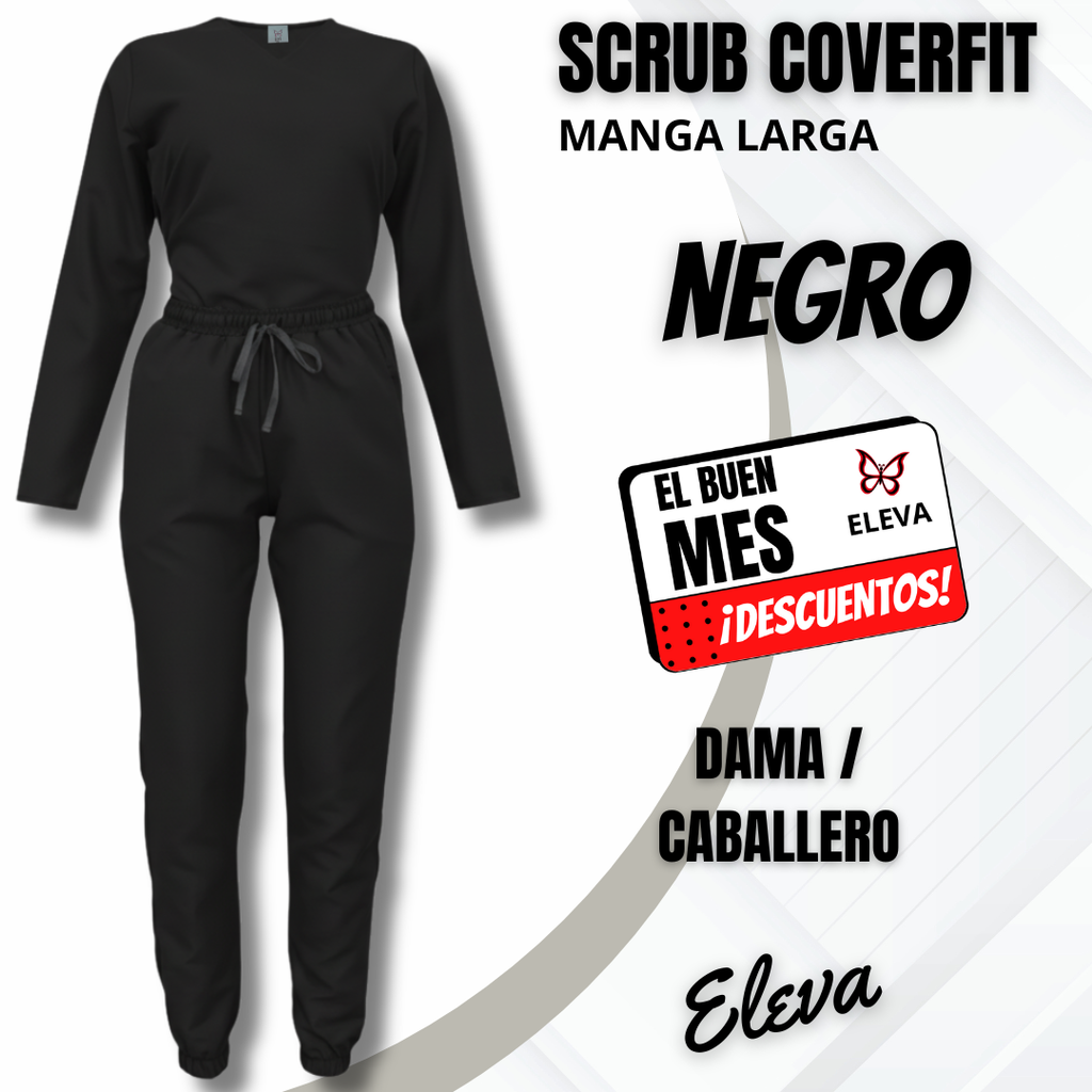 SCRUB COVERFIT NEGRO - MANGA LARGA