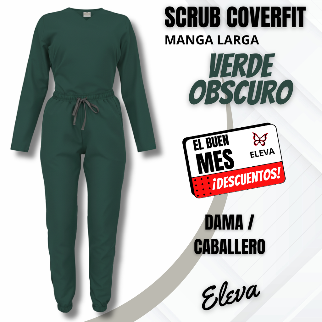SCRUB COVERFIT VERDE OBSCURO - MANGA LARGA