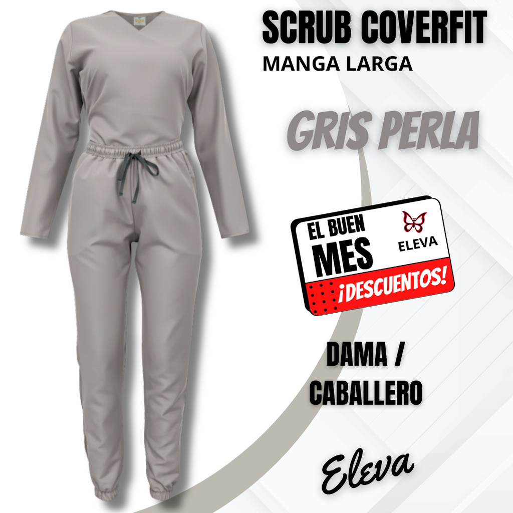 SCRUB COVERFIT GRIS PERLA - MANGA LARGA