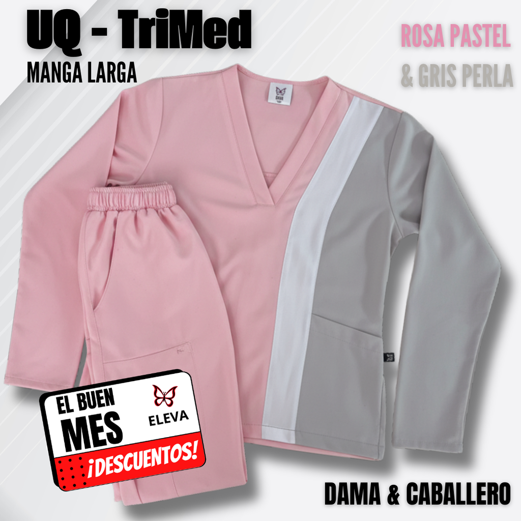 TRIMED manga larga - ROSA PASTEL & GRIS PERLA