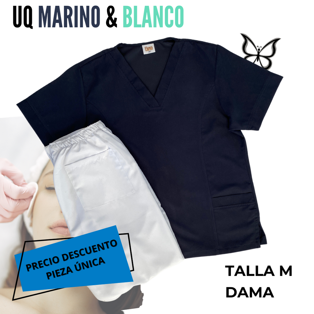 PIEZA ÚNICA - UNIFORME DE LINEA MARINO & BLANCO LISO TALLA M DAMA
