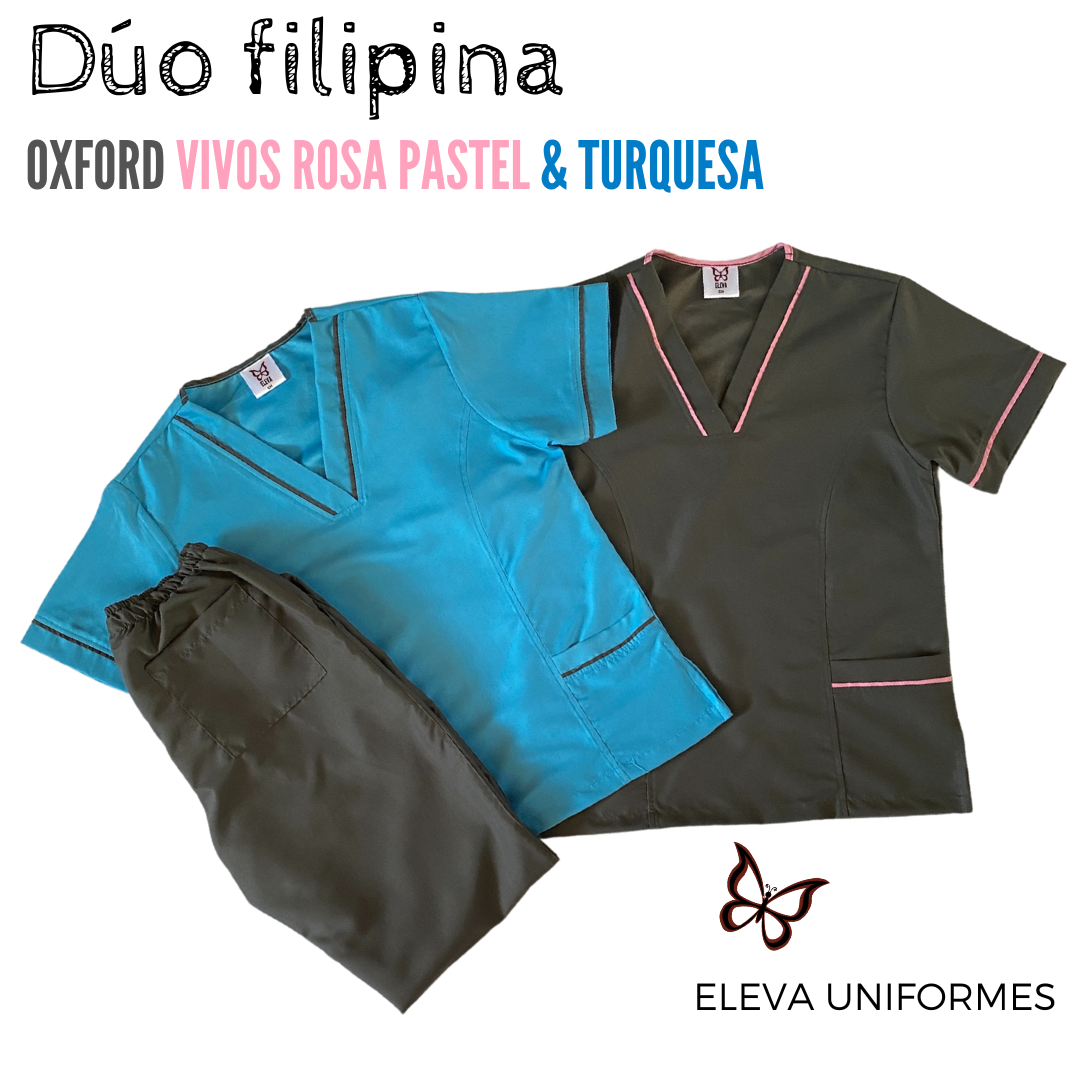 DÚO FILIPINA - OXFORD vivos ROSA PASTEL & TURQUESA