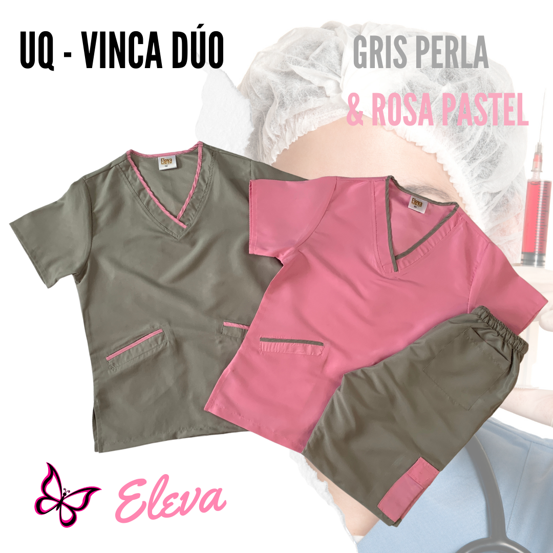 UQ - VINCA DÚO GRIS PERLA & ROSA PASTEL